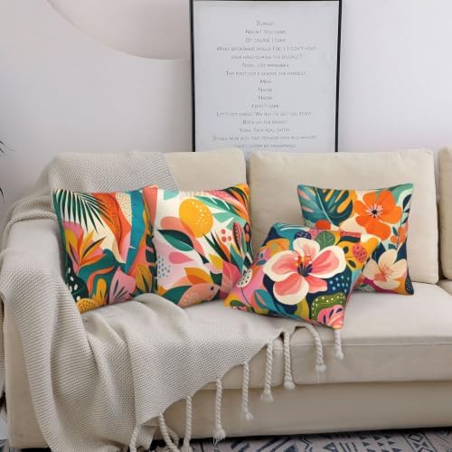 Tropical Flower Decorative Throw Pillow Covers 18x18 Inch Set of 4
