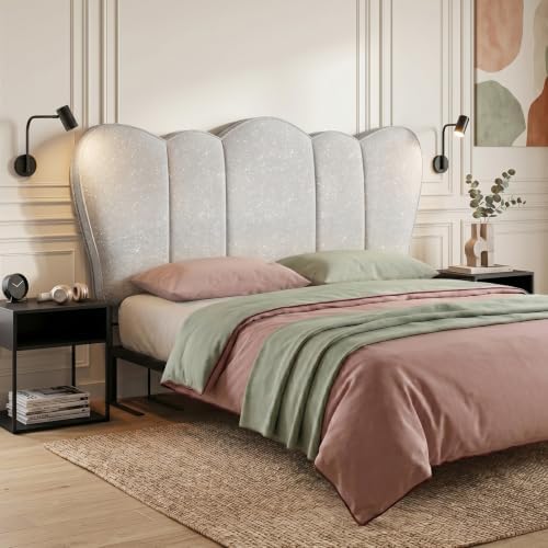Pinmoco Full Scalloped Upholstered Headboard, Gray
