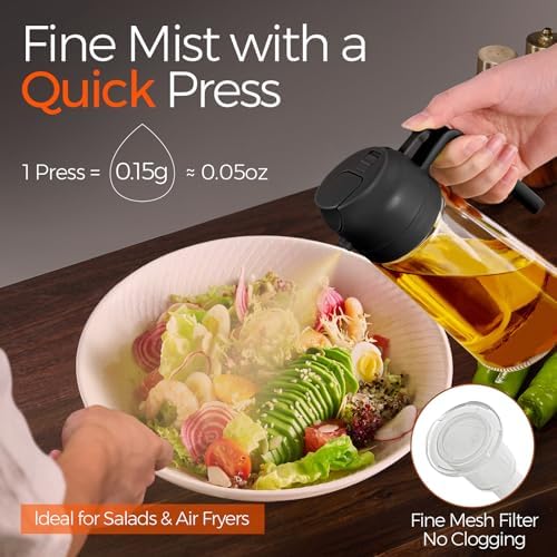 YARRAMATE 16 oz 2-in-1 Glass Olive Oil Sprayer for Cooking, Black&Black