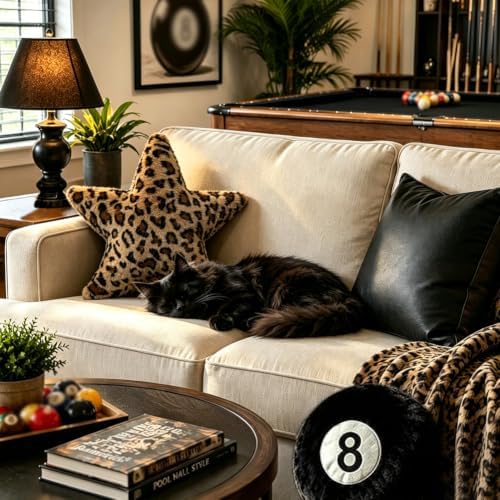 Leopard Print Star Pillow Cheetah Decorative Throw Pillow 15.7 inch Soft Faux Fur Star Shaped Pillow Cushion for Bed, Sofa, Couch, Bedroom & Living Room