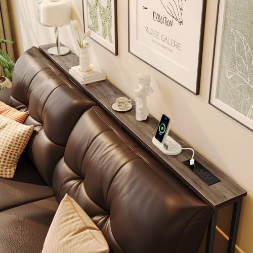 Huuger 70.8 Inch Console Table, Skinny Sofa Table with Charging Station