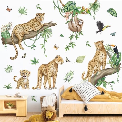 wondever Jungle Animals Wall Decals Safari Leopard Cheetah Wall Stickers