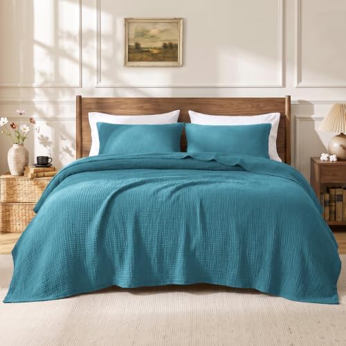 Love's cabin 100% Cotton Muslin Blanket Queen Size for Bed, Teal