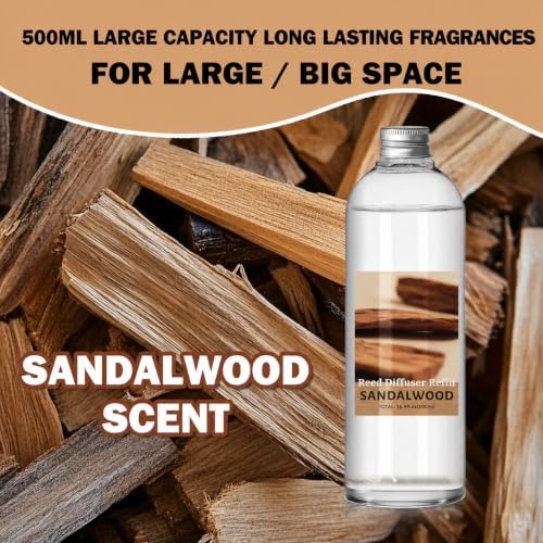 SCENTORINI Sandalwood Diffuser Reed Diffuser Oil Refill, 16.9 Oz & 6 Sticks
