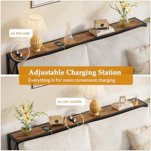 Gewudraw Narrow Console Table - 55.1" Sofa Table Behind Couch with Socket