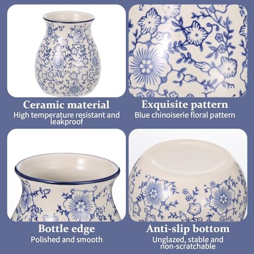 Kitchen Ceramic Utensil Holder 6" Chinoiserie Blue Floral Utensil Crock for Countertop Cooking Tools Storage Organizer for Spatula Spoon Farmhouse Decor Housewarming Gift