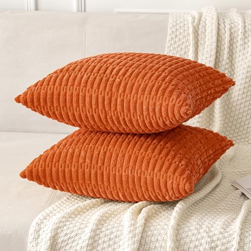 MIULEE Euro Sham Fall Corduroy Decorative Throw Pillow Covers 22x22 Orange