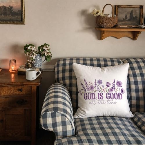 Purple Floral Christian Decorative 18x18 Pillow Cover