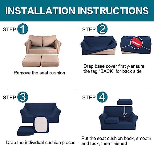 Turquoize 3 Piece Sofa Covers for 2 Cushion Couch Sofa Slipcover Soft Couch Cover for Dogs-Washable Sofa Furniture Covers with 2 Individual Cushion Covers, (2 Cushion Sofa, Navy)