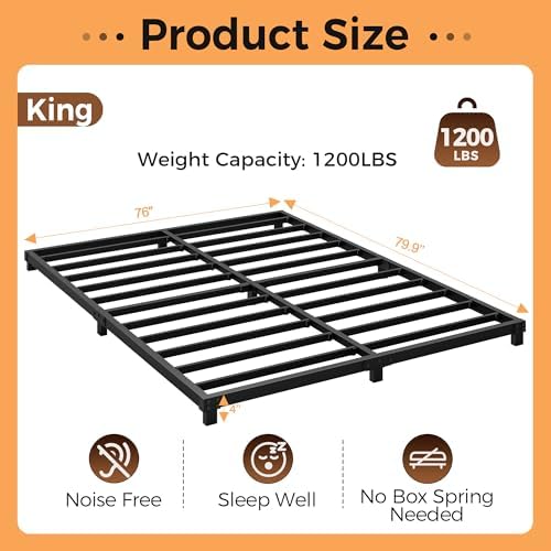 King Size 4 Inch Metal Bed Frames Low Profile Heavy Duty Platform Bed