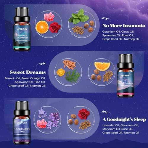 Sleep Essential Oils Set, Natural Essential Oil for Diffusers for Home,6 x 10ml Fragrance Oil Scented Oils, Deep Sleep, Stress Relief, Sweet Dreams, Fresh Breathe,Relaxation Gift for Women and Men