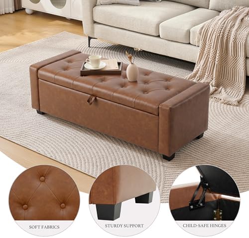 Huatean Home 48" Ottoman with Storage, Brown Storage Ottoman Bench