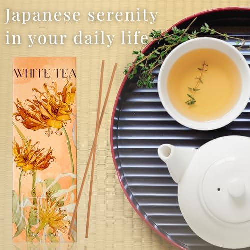 White Tea Luxury Japanese Incense Sticks 60sticks Jasmine Musk Grapefruit Coreless Low Smoke Natural Charcoal Free Non Toxic Aromatherapy Meditation Calming Stress Relief Relaxation Yoga TOMORI