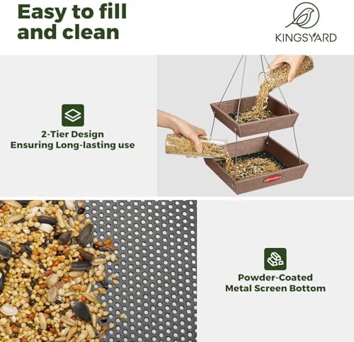 Kingsyard 2 Tier Large Platform Bird Feeder for Outdoors Hanging