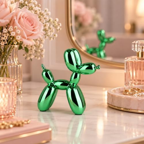 Green Balloon Dog Decor,Balloon Animal Decor,Shelf Decor Preppy Room Decor,Cute Statue Home Decor, Bedroom Modern Sculpture Desk Decor,Office Gold Decorations Small Figurines