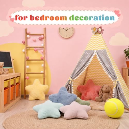 Soaoo 5 Pcs Star Fluffy Pillow Star Shape Pillow, Rainbow Collection