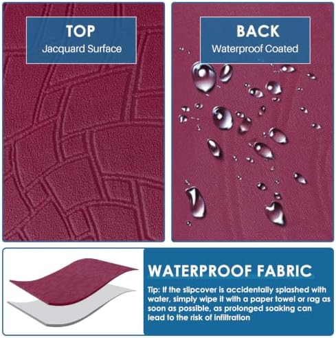 MAXIJIN Waterproof Loveseat Cover Couch Covers (55"-69"), Stretch Love Seat Sofa Slipcovers with Non Slip Elastic Bottom, Dog Pet Friendly Furniture Protector Washable (Medium, Wine Red)