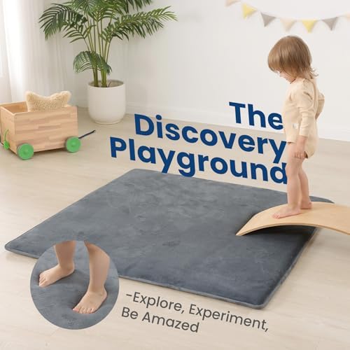 Huloo Sleep Baby Play Mat for Floor,1.3" Thick Memory Foam Tummy Time Mat,Soft Coral Velvet Nursery Rug,Extra Large Non Slip Crawling Mats for Living Room(Dark Grey)