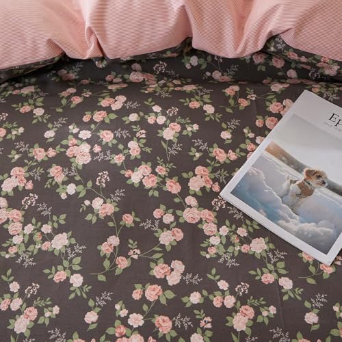 Cotton Floral Duvet Cover King Size 3 Pcs,Ruffled Bedding 104"×90"