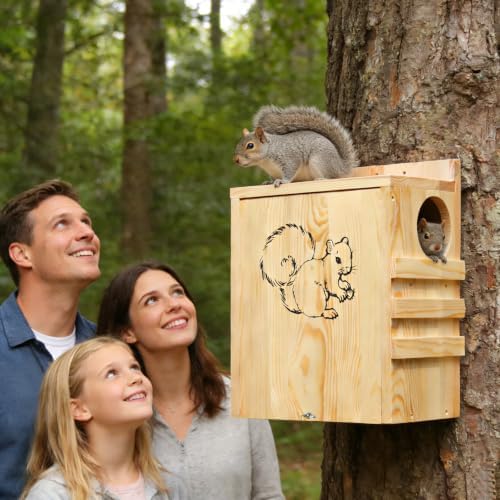 Large Squirrel House for Outside, Wooden Squirrel Box with Predator Guard