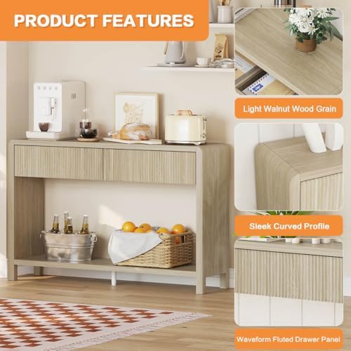 FATORRI Console Table for Entryway Storage, 47.2 Inch Light Walnut