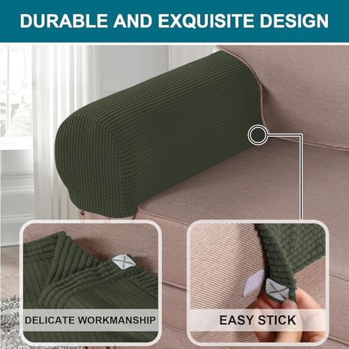 Turquoize Stretch Armrest Covers for Chairs and Sofas Couch Arm Covers for Sofa Spandex Jacquard Armrest Cover Anti-Slip Furniture Protector Armchair Slipcovers for Recliner Set of 2, Olive
