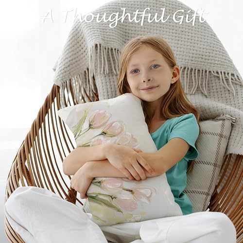 Vintage Pastel Tulip Floral Lumbar Pillow Cover 12x20 Double-Sided, Farmhouse Spring Decor, Abstract Floral Botanical Decorative Throw Pillow Cover for Living Room Home Bedroom