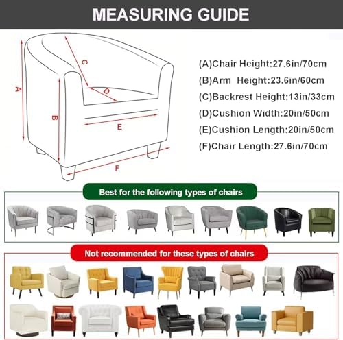 NILUOH Club Chair Slipcover 2-Piece Stretch Barrel Chair Covers Jacquard Tub Chair Slipcovers Soft Armchair Sofa Covers for Living Room