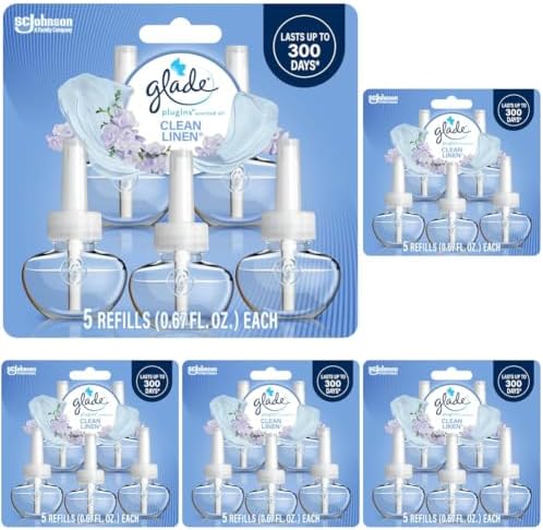 Glade PlugIns Air Freshener Refills, Clean Linen, 3.35 Fl Oz (5 Count) (Pack of 5)