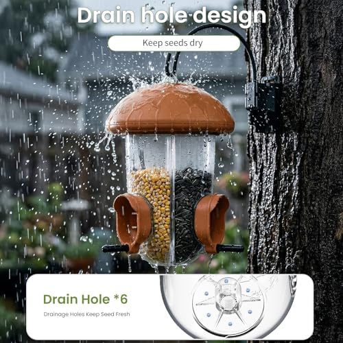 LONA Bird Feeder with 3 Compartments, Dome Bird Feeder for Outdoors, Brown