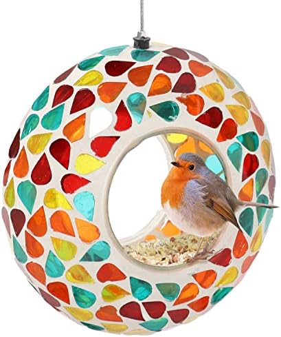 Sunnydaze Mosaic Glass Bird Feeder for Outdoors, Confetti Mosaic
