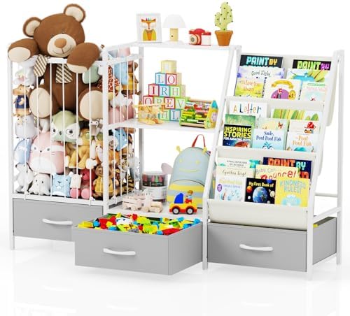 Kids Bookshelf and Toy Storage Organizer - 3-Tier Sling Bookcase, 47.2" W