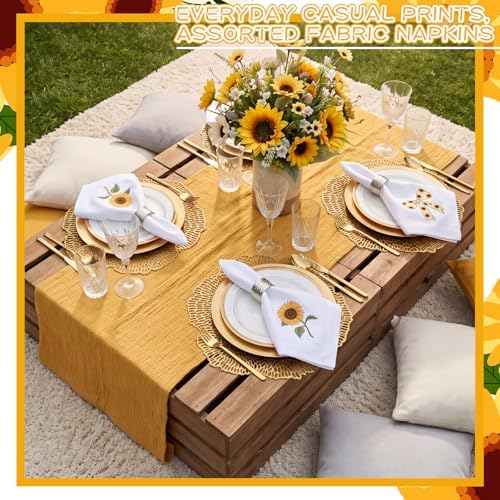 HunnmingRe 12 Pcs Sunflower Cloth Napkins Bulks 100% Cotton, 17x17inch