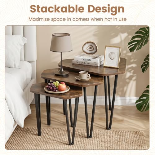 GIANTEX Nesting Coffee Tables Set of 3, Stacking End Tables for Living Room