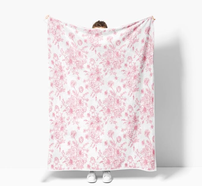 Botanical Floral Blanket, Soft, Flannel, Warm, Boho Floral Bed Blanket All Season Flower Throw Blanket for Couch Bedroom Living Room, Pink 50X60 Inch