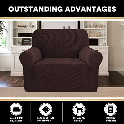 PrinceDeco Stretch Chair Cover Chair Slipcovers with Arms 1-Piece Chair Sofa Slipcovers or Living Room Non Slip Armchair Cover Furniture Protector Dogs Pet Friendly(Armchair,Brown)