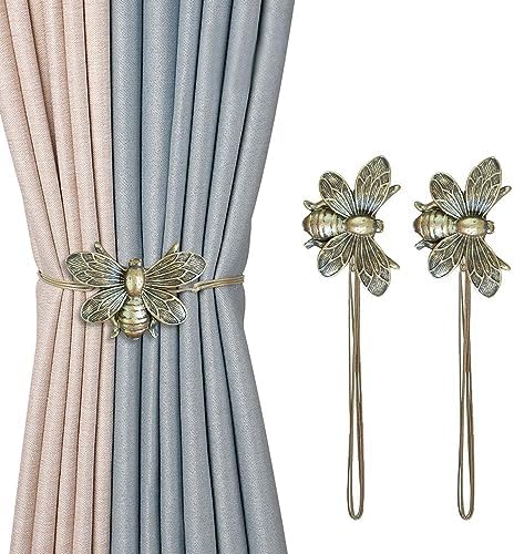 Curtain Holdbacks Gift Set of 2, Resin Magnetic Curtain Tiebacks Brown Flying Bee Curtain Holders, Decorative Curtain Ties for Drapes, Outdoor Home Office Curtain Farmhouse, Decorative Accessories
