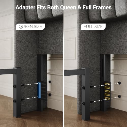 S.E.C.D Upholstered Queen Size Headboard Only, 2-Tier Storage, Dark Gray