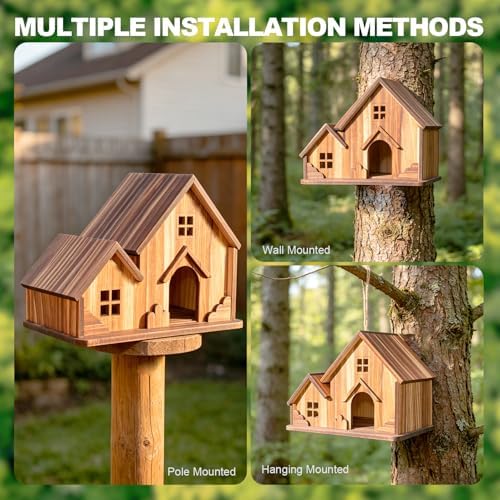 Bird Houses for Outside, Wooden Hanging Birdhouse with Spacious Space, Outdoor Bird Nest for Bluebirds, Finches, Yellow Finches, Garden Decorative