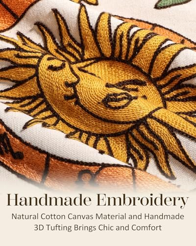 Embroidered Lumbar Pillow Cover 20x12 Inch, Sunflower Moon