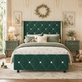 HOMBCK Twin Bed Frame with Velvet Headboard, Goldside Wingback, Green