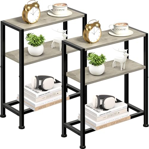 Narrow Side Table Set of 2, 2-Tier Small End Table,Slim Nightstand