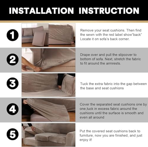 PrinceDeco Velvet Plush Couch Cover Stretch 2 Piece Chair Cover Chair Slipcover Washable Furniture Protector Couch Soft with Elastic Bottom Armchair Cover Width Up to 49 Inch(Small, Taupe)