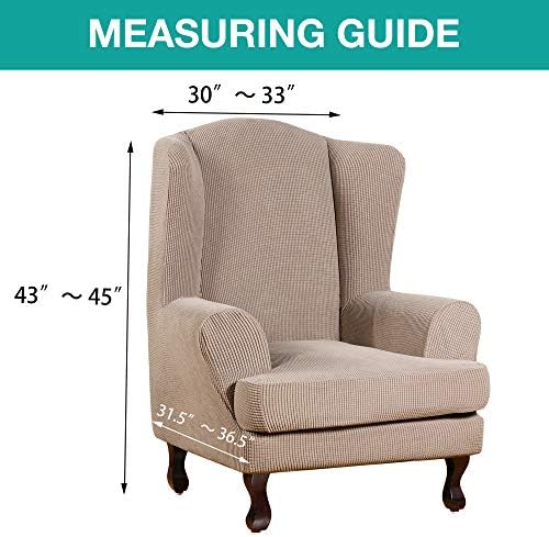 Turquoize Wingback Chair Covers 2 Piece Wing Chair Slipcover Stretch Slipcovers for Wingback Chairs Wing Chair Cover Spandex Jacquard Fabric with Elastic Bottom Non-Slip Furniture Cover, Sand