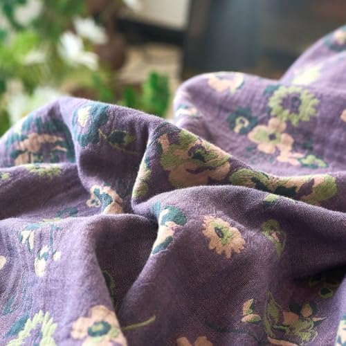 BuLuTu Jacquard Textured Muslin Duvet Cover Set King Size, Vintage Cottage Comforter Cover Purple Floral, Double-Layer Gauze Cotton Quilt Cover with 2 Pillow Cases for All Seasons