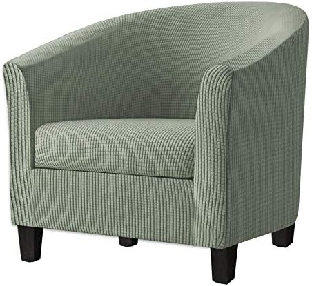 2 Piece Tub Chair Covers with Cushion Cover, Stretch Jacquard Furniture Cover,Armchair Protector Slipcover Removable Machine Washable (Matcha Green)