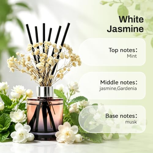 Brakula Reed Diffuser Set, White Jasmine Scent, 4.06 fl oz Essential Oil