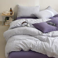 Vintage Lilac Striped Duvet Cover King 3Pcs Cottage Textured Bedding Set