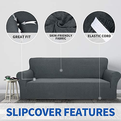 ZNSAYOTX 1 Piece Jacquard Couch Covers for 2 Cushion Couch High Stretch Loveseat Slipcover for Pets Dogs Anti Slip Love Seat Sofa Slipcover Furniture Protector (Loveseat, Dark Grey)