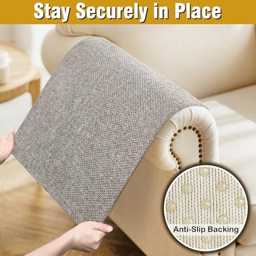 Couch Arm Covers, Sofa Arm Covers, Waterproof Armrest Cover for Sofa, Armchair, Loveseat, Non-Slip Recliner Arm Cover, Headrest Cover, Arm Chair Covers Set of 2 (Latte, 24"×20")